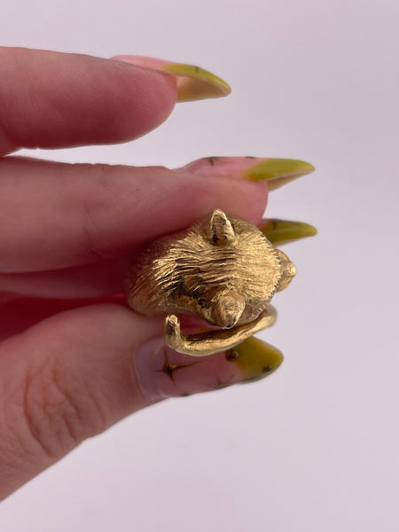 size 6.75 18k gold vintage P. Cordier emerald cat panther ring