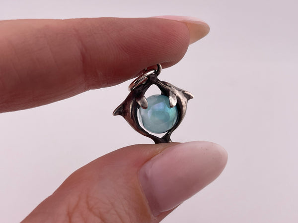 sterling silver dolphin blue glass gazing ball pendant