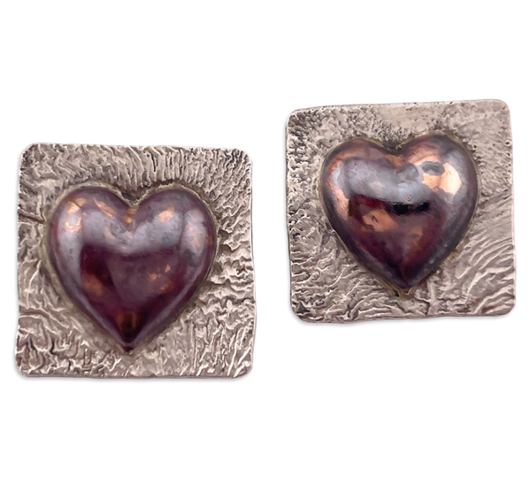 sterling silver & copper heart post earrings