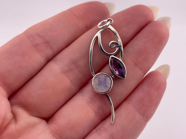 sterling silver faceted amethyst rainbow moonstone pendant