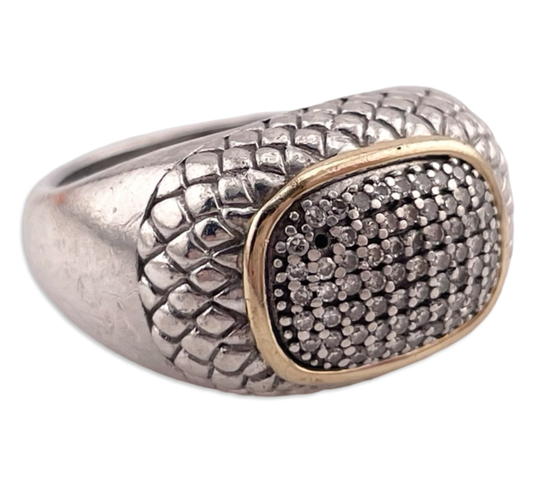 size 7 sterling silver 14k gold Alwand Vahan lab diamond cluster ring ***missing 1 diamond***