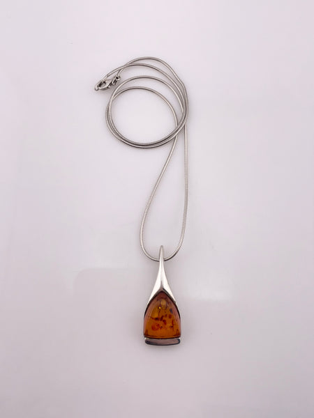 sterling silver amber pendant necklace