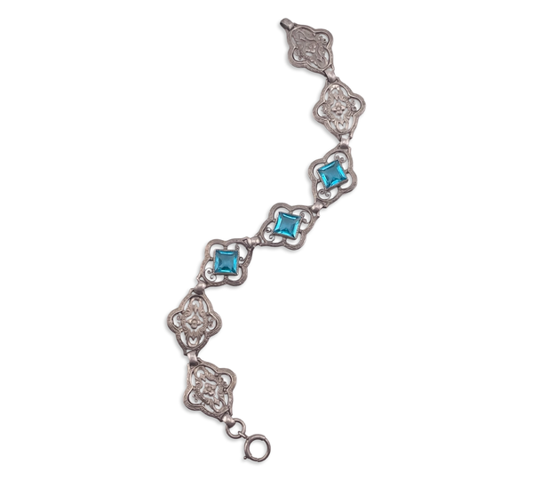 sterling silver 6-3/4" faceted blue glass flower bracelet ***AS IS***