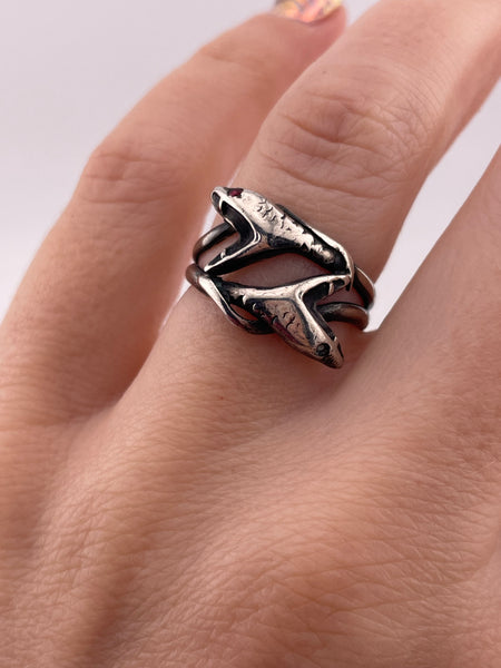 size 6.75 sterling silver double snake head ring **AS IS**