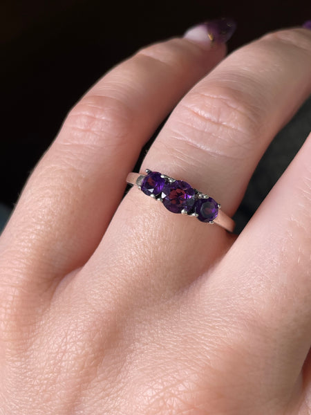 size 6.75 sterling silver triple faceted amethyst ring