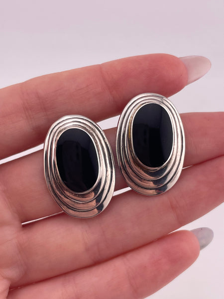 sterling silver onyx post earrings