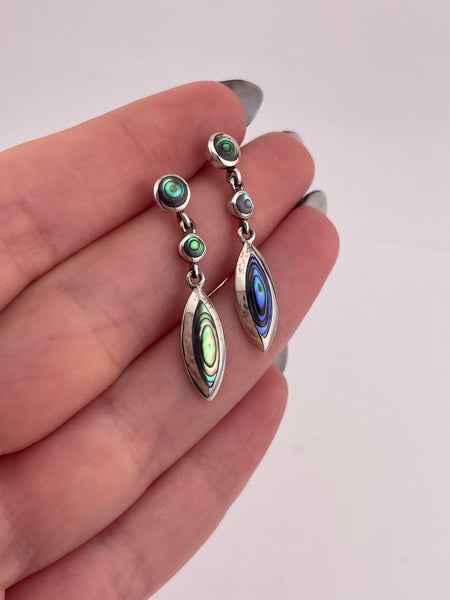 sterling silver abalone post dangle earrings