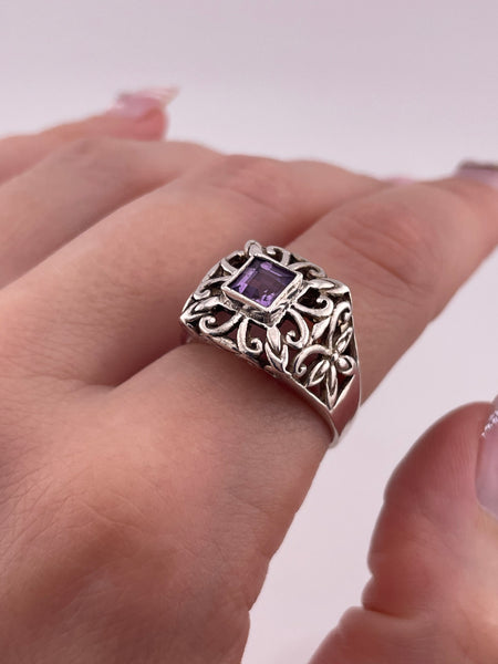 size 8.25 sterling silver faceted amethyst butterfly design ring