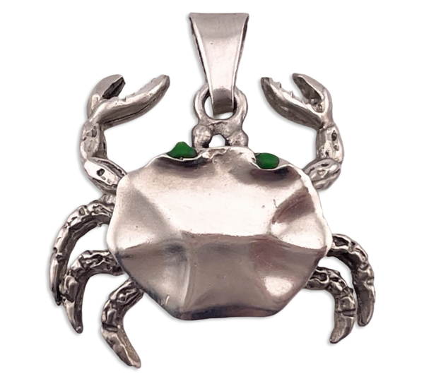 sterling silver green paint eye crab pendant ***Missing Leg***