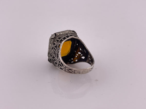size 3.75 sterling silver faceted orange glass faux pearl ring ***AS IS***