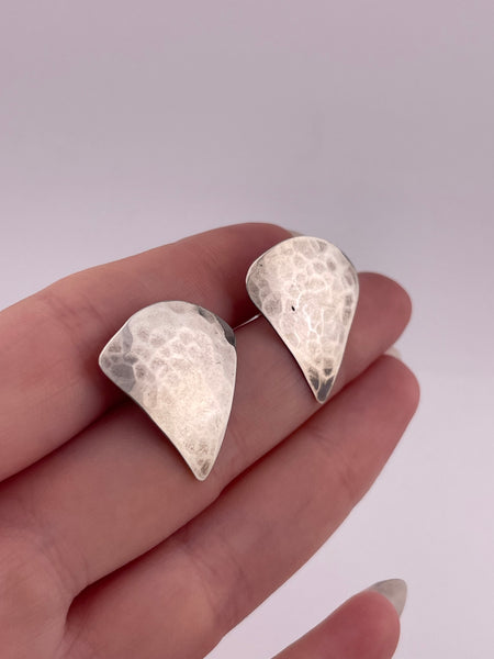 sterling silver hammered triangle post earrings