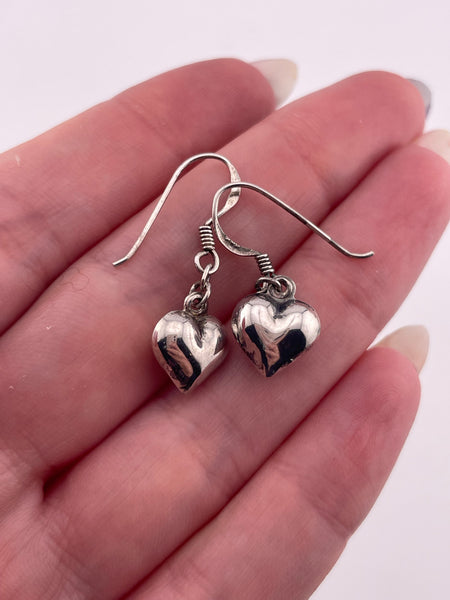 sterling silver puffy heart hook dangle earrings