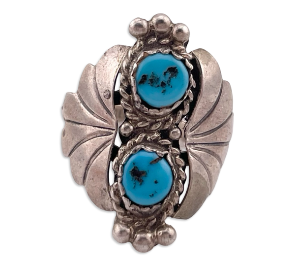 size 4.75 sterling silver 2 stone turquoise ring