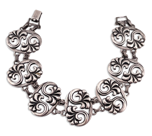 sterling silver 8" ornate filigree cut-out design link bracelet