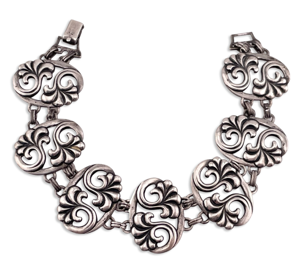 sterling silver 8" ornate filigree cut-out design link bracelet