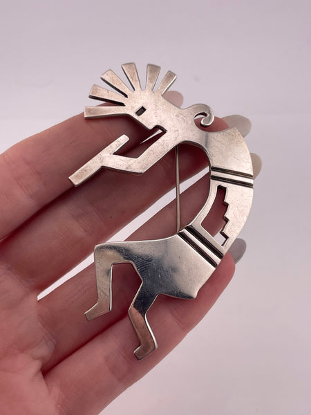 sterling silver large 3" Kokopelli brooch pin