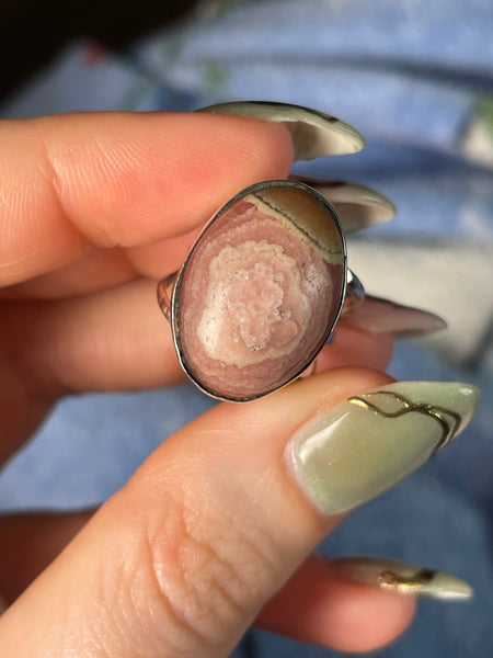 size 5.5 sterling silver rhodocrosite ring