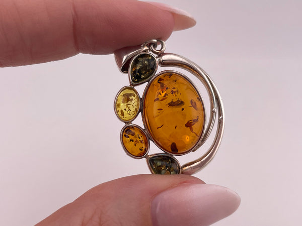 sterling silver tri-color amber pendant