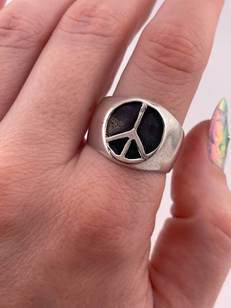 size 10.25 sterling silver peace sign ring