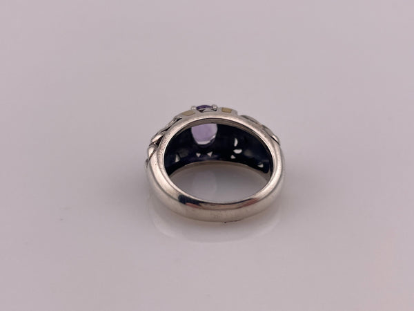 size 6.5 sterling silver & gold faceted amethyst scroll ring