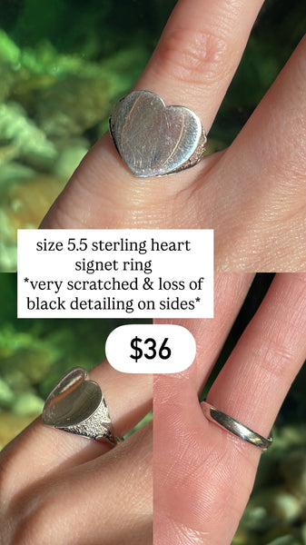 RESERVED PRIVATE LISTING -- sterling silver heart signet ring B25