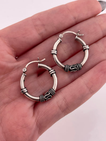 sterling silver 15/16" Bali style hoop earrings