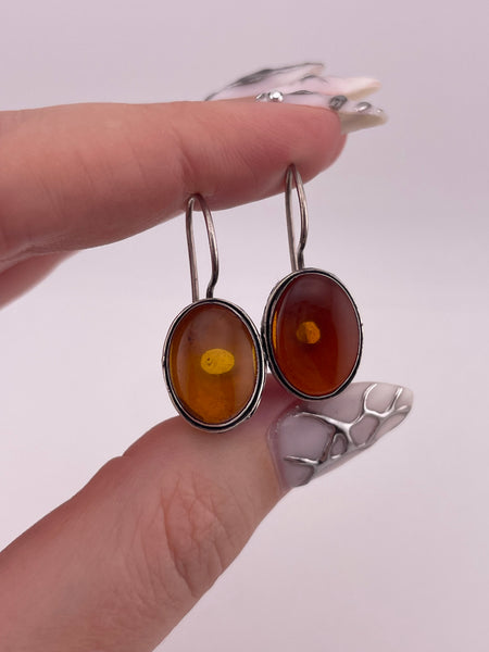 sterling silver amber swirl hook earrings