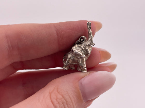 sterling silver 3D elephant trunk up pendant