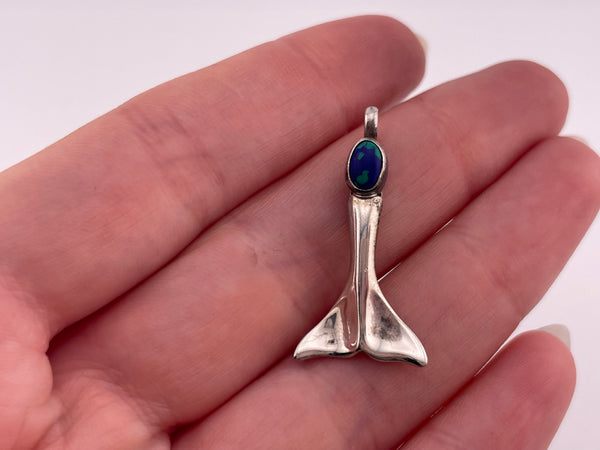 sterling silver azurite malachite whale tail pendant