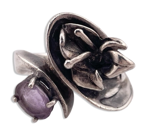 size 8 sterling silver faceted amethyst flower ring