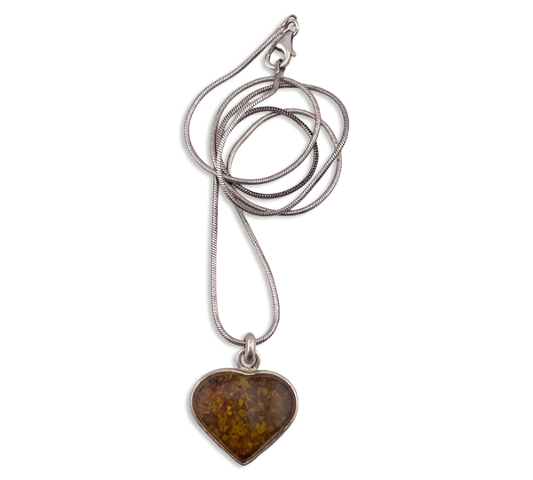 sterling silver 20" snake chain amber heart pendant necklace