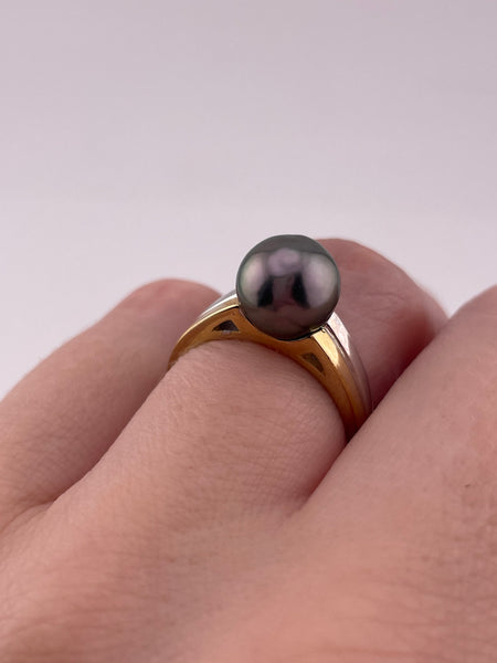 size 6 sterling silver gold plated two-tone pearl ring