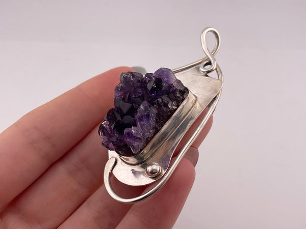 sterling silver artisan raw amethyst pendant