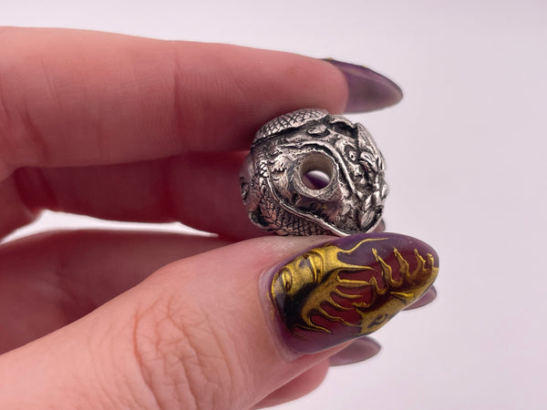 sterling silver heavy carved dragon bead pendant