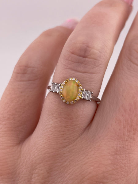 size 6.25 sterling silver synthetic opal rhinestone ring ***AS IS***