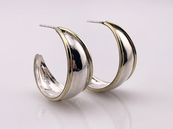 sterling silver & brass Mexican tapered hoop post earrings