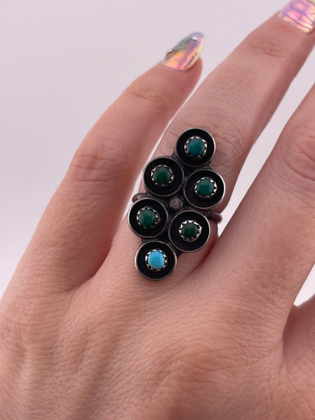 size 6.5 sterling silver turquoise snake eye pattern ring