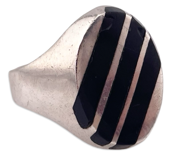 size 8.25 sterling silver Mexican black resin stripe ring ***AS IS***