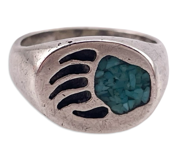 size 4 sterling silver bear paw crushed turquoise ring