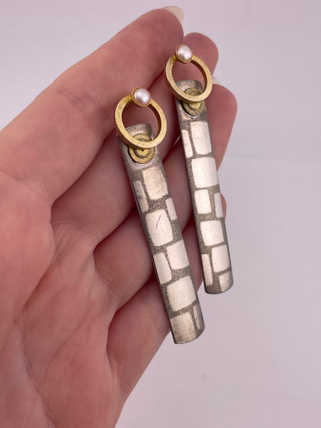 sterling silver & gold wash artisan pearl textured post earrings