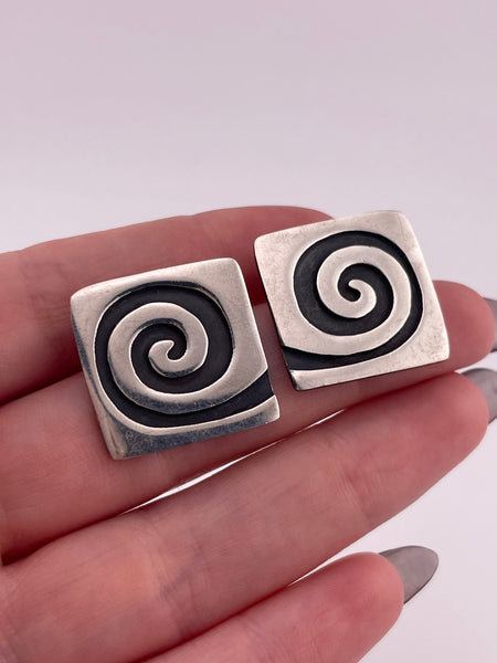 sterling silver Mexican spiral swirl square post earrings