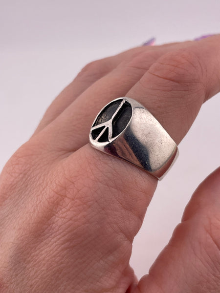 size 10.25 sterling silver peace sign ring