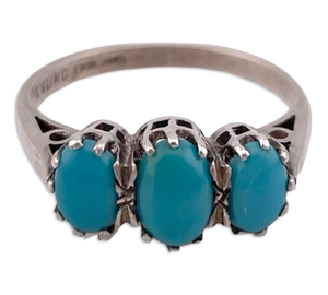 size 7.75 sterling silver triple synthetic turquoise ring