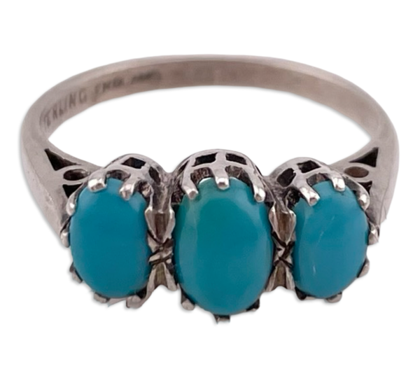 size 7.75 sterling silver triple synthetic turquoise ring