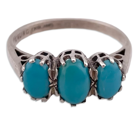 size 7.75 sterling silver triple synthetic turquoise ring