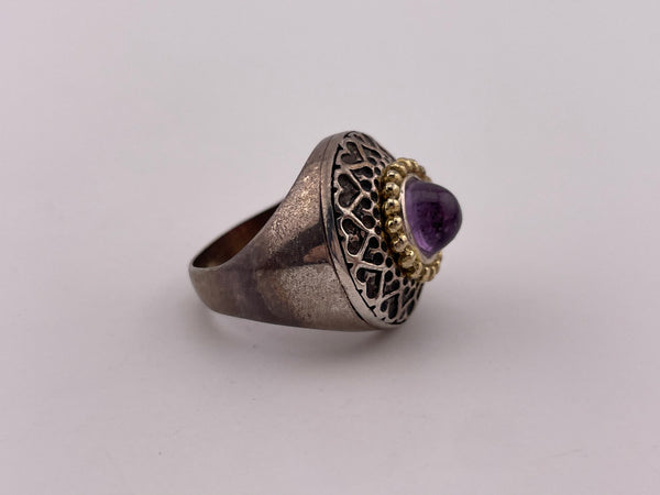 size 6.25 sterling silver & gold plated amethyst ring