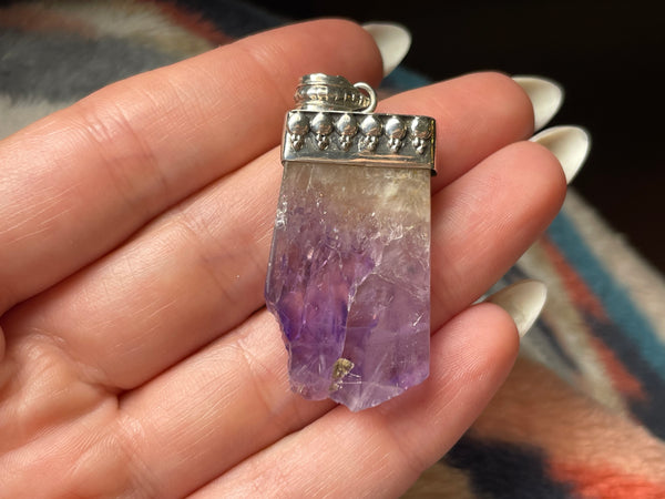 sterling silver raw amethyst pendant