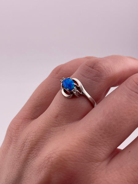 size 6.5 sterling silver synthetic opal rhinestone ring