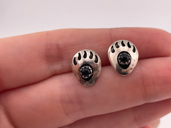 sterling silver onyx bear paw post earrings