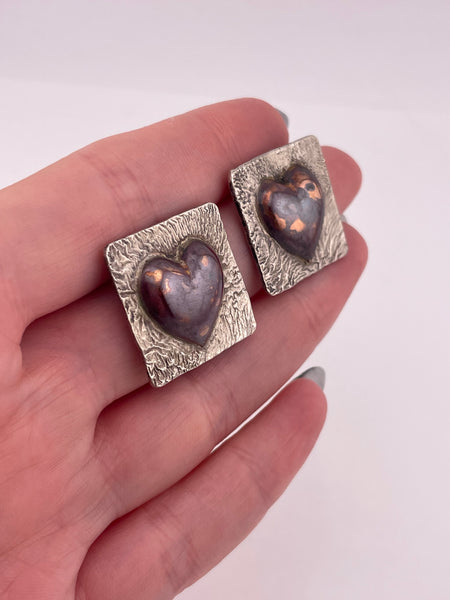 sterling silver & copper heart post earrings